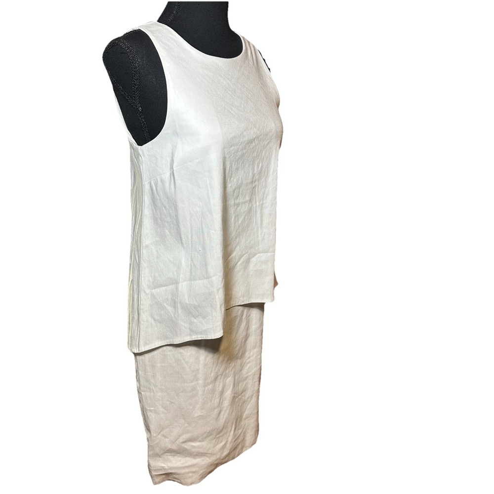 Linen Blend Antonio Melani White Shift Tiered Dress Preppy Cocktail Sz 4 Lined - Picture 4 of 15